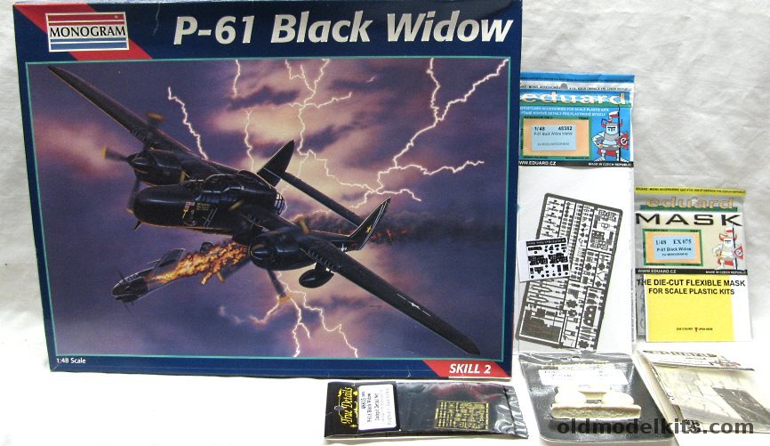 Monogram 1/48 P-61 Black Widow + Eduard 2x PE & Mask + True Details PE & Wheels, 7546 plastic model kit